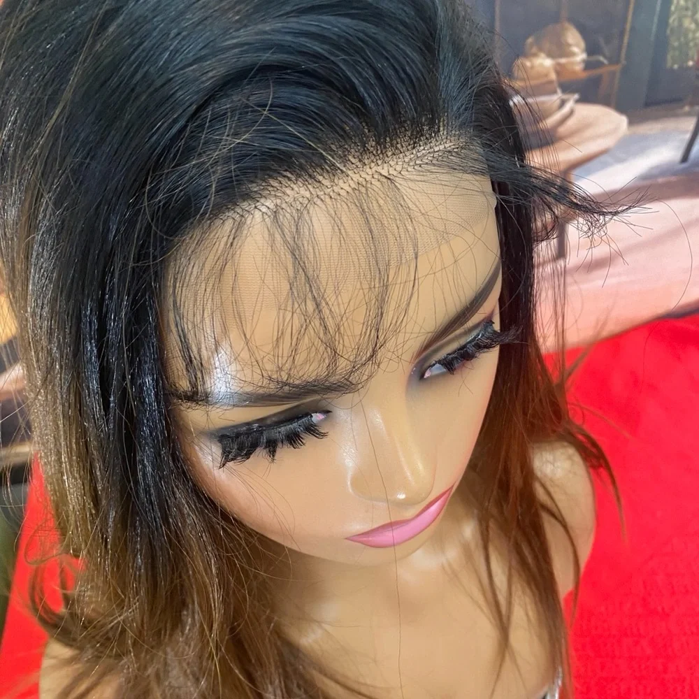 Black brunette, free part full lace front wig